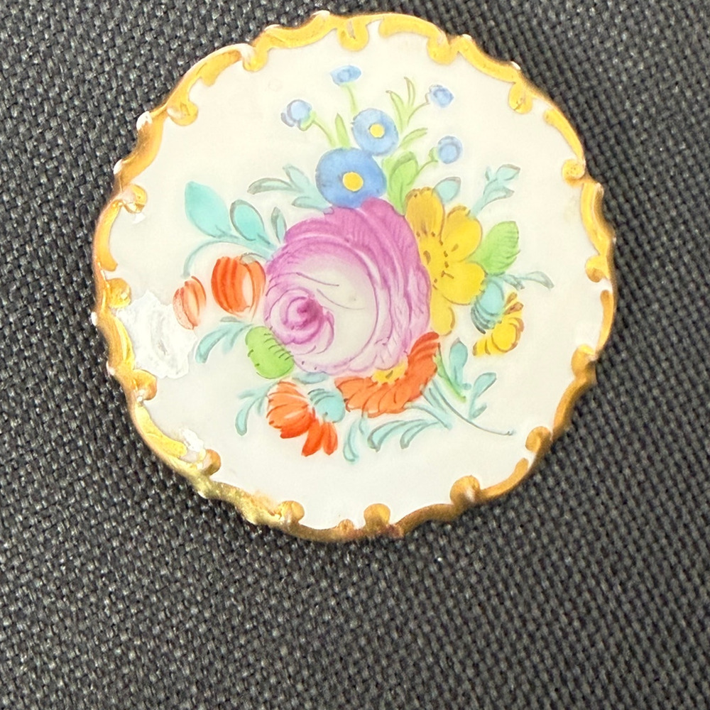 Rosenthal Handmalerei München Germania Porcelain Brooch Hand Painted Rose Gold